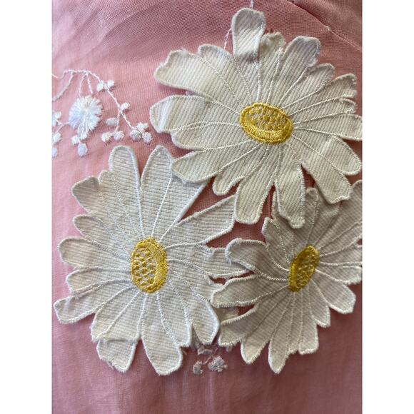 Vintage style pink organza dress applique daisies easter spring wedding s/m 28 - Picture 6 of 12